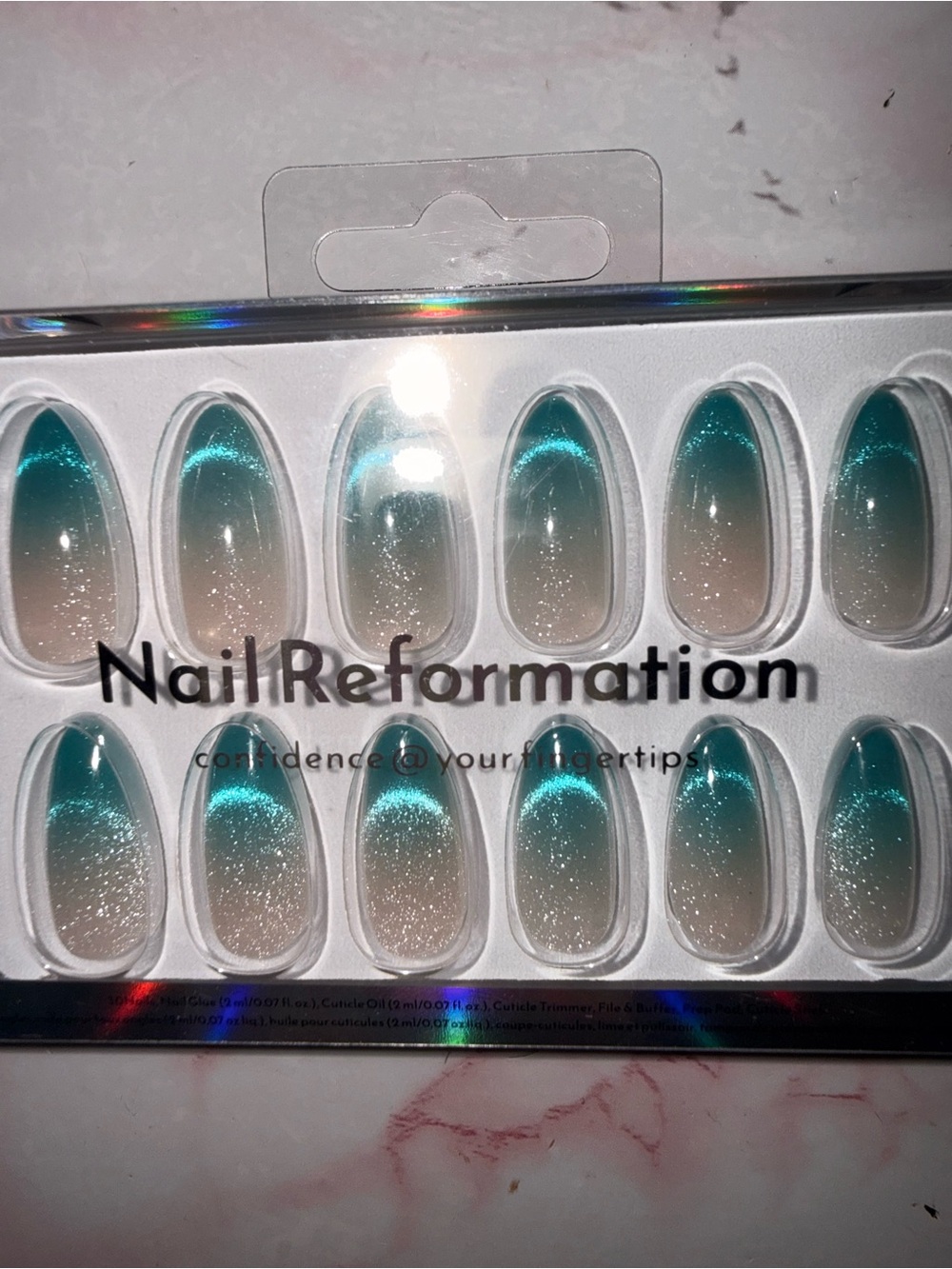 Nail Reformation Ombre Teal to Nude Glitter Press-On Nails